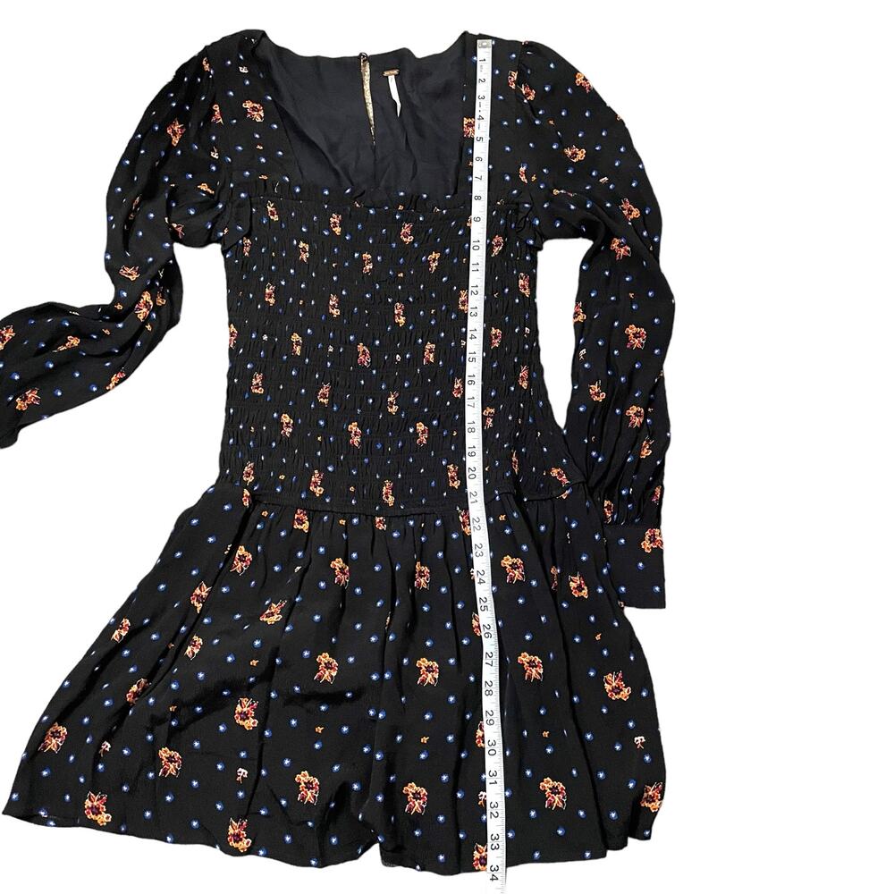Free People Womens Two Faces Mini Dress Sz S Drop Waist Black Floral Boho Fairy - Picture 6 of 13